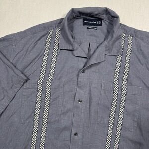 Abercrombie & Fitch Men XXL Linen Blend Embroidered Button‎ Shirt Blue 4 Pockets